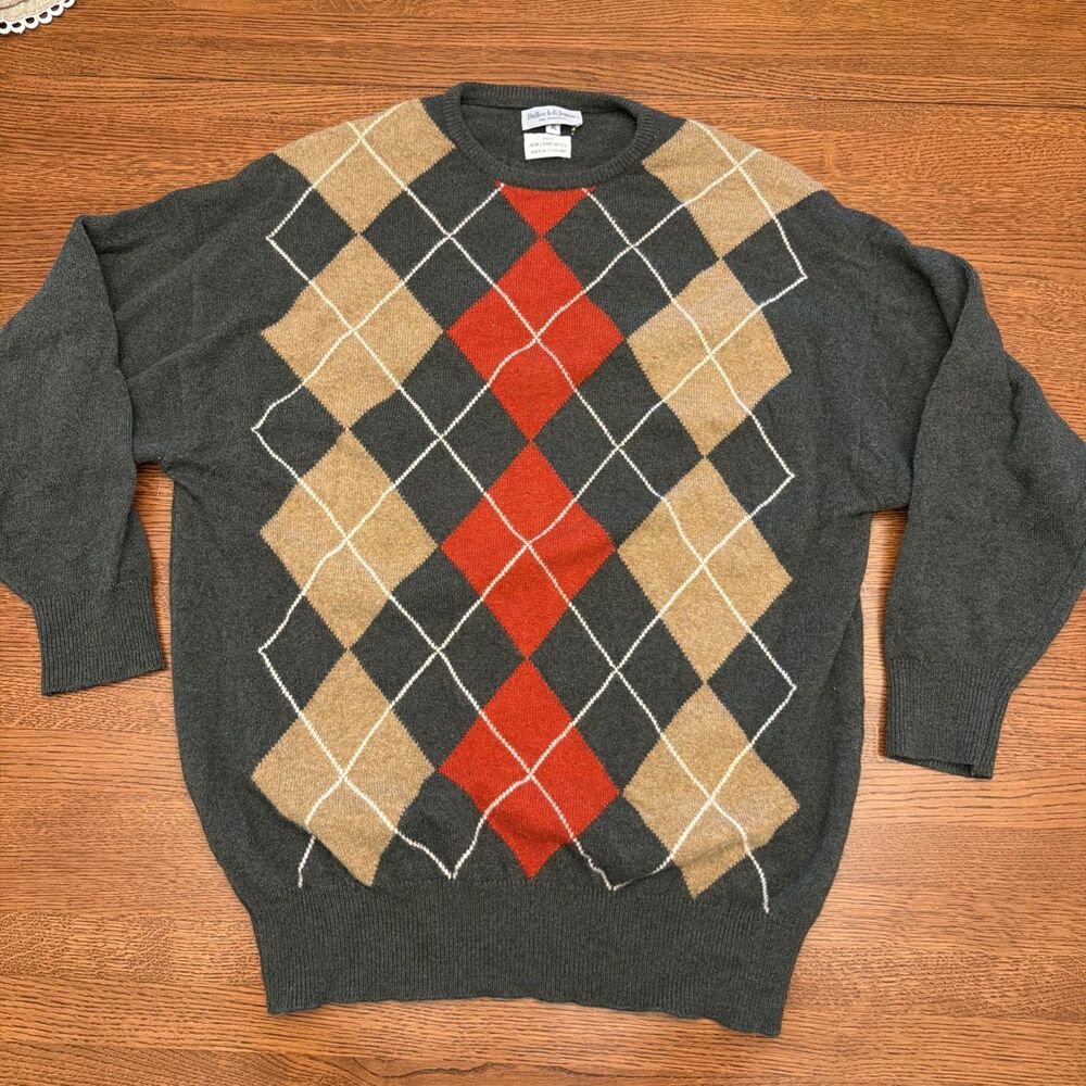Vintage Bullock & Jones Lambswool Sweater Argyle Scotland Men’s XL Fits Like L
